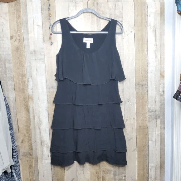 Joseph Ribkoff Dresses & Skirts - Joseph Ribkoff Ruffled Tiered Black Midi Sheath Dress Sleeveless Pullover